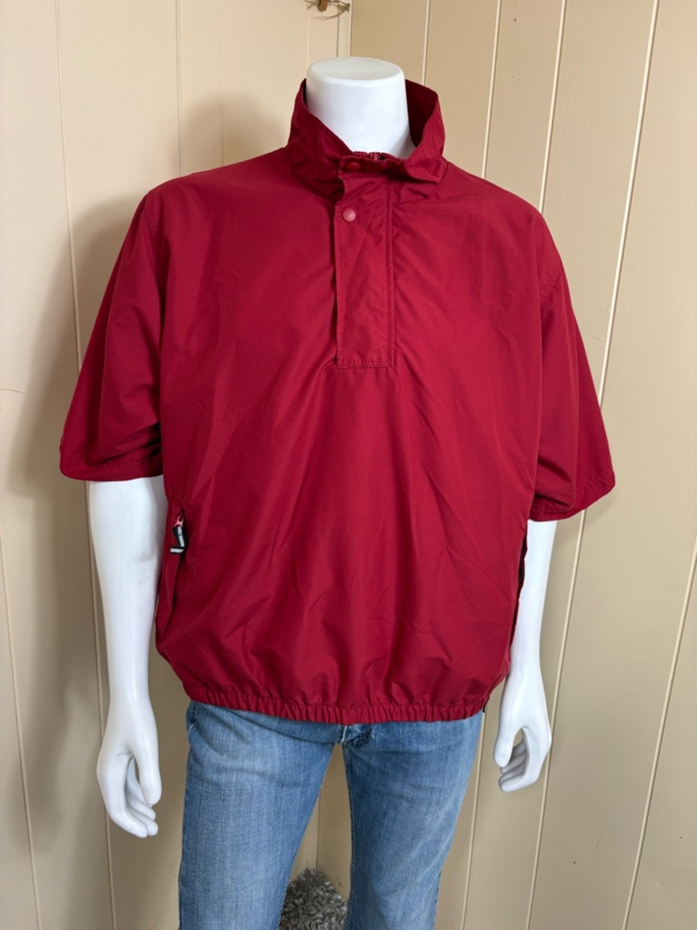 Tres Bien Men's Golf Pullover XL Red Short Sleeve 1/4 Zip Jacket Windbreaker